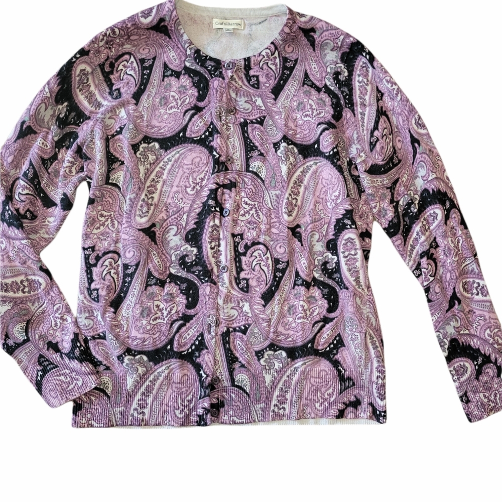 Croft & Barrow Purple Paisley Floral Lightweight Cardigan sz M